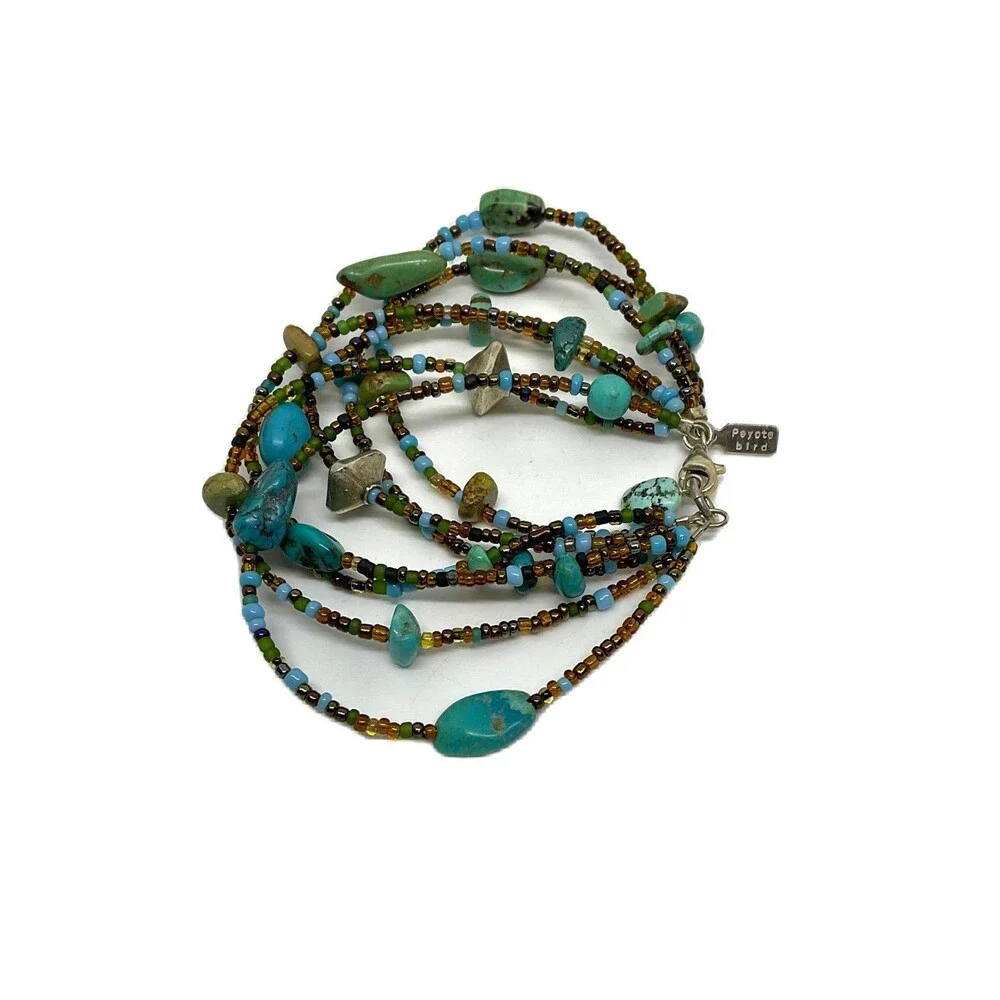 Peyote Bird -Multi-strand Sterling Silver & Turquoise Bracelet (Size 7) - Picture 2 of 4